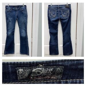 Silver Jeans Co Twisted Womens 28 x 33 Bootcut Denim Dark‎ Wash Thick Stitch